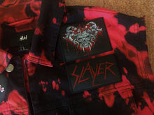 Load image into Gallery viewer, Slayer Reign In Blood Red Tie-Bleach Patch Battle Jacket Cut-Off Denim 2XL+