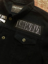 Load image into Gallery viewer, Nirvana In Utero Black Denim Battle Jacket Dumb Smiley Hangover