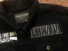 Load image into Gallery viewer, Nirvana In Utero Black Denim Battle Jacket Dumb Smiley Hangover