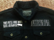 Load image into Gallery viewer, Nirvana In Utero Black Denim Battle Jacket Dumb Smiley Hangover