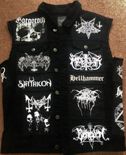 Load image into Gallery viewer, Black Metal Battle Jacket Cut-Off Denim Vest Mayhem De Mysteriis Dom Sathanas
