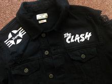 Load image into Gallery viewer, The Clash Lightning Bolt Skull Black Distressed Denim Punk Jacket