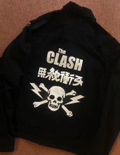 Load image into Gallery viewer, The Clash Lightning Bolt Skull Black Distressed Denim Punk Jacket