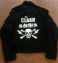 Load image into Gallery viewer, The Clash Lightning Bolt Skull Black Distressed Denim Punk Jacket