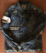 Load image into Gallery viewer, Nirvana Distressed Blue Denim Patch Jacket Come As You Are Smiley Angel