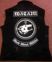 Load image into Gallery viewer, Watain Filth-Splattered Battle Jacket Distressed Black Metal Rocker Patch Denim Cut-Off