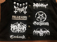 Load image into Gallery viewer, Black Metal Battle Jacket Cut-Off Denim Vest Watain Satanic Warmaster Hellhammer