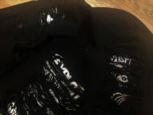 Load image into Gallery viewer, Distressed Punk Rock Black Denim Vest Cut-Off Battle Jacket Slashed Shredded + Studs/Spikes Option
