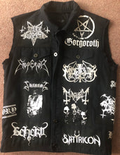 Load image into Gallery viewer, Black Metal Battle Jacket Cut-Off Denim Vest Satanic Warmaster Gorgoroth Archgoat Enslaved Mayhem
