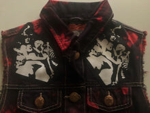 Load image into Gallery viewer, Electric Wizard Girls' Black 'n' Bloody Red Tie-Bleach Denim Cut-Off Black Mass Doom Metal