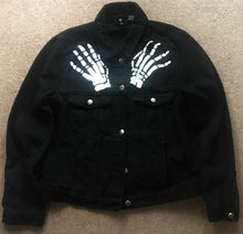 Load image into Gallery viewer, Misfits Crossed Arms Skeletal Hands Crimson Ghost Horror Business Black Denim Punk Girl Jacket