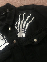 Load image into Gallery viewer, Misfits Crossed Arms Skeletal Hands Crimson Ghost Horror Business Black Denim Punk Girl Jacket