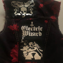 Load image into Gallery viewer, Electric Wizard Girls' Black 'n' Bloody Red Tie-Bleach Denim Cut-Off Black Mass Doom Metal