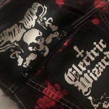 Load image into Gallery viewer, Electric Wizard Girls' Black 'n' Bloody Red Tie-Bleach Denim Cut-Off Black Mass Doom Metal