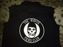 Load image into Gallery viewer, Misfits Fiend Club For Life Crimson Ghost Black Denim Vest Cut-Off Battle Jacket Horror Punk