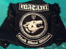 Load image into Gallery viewer, Watain Wolves Black Metal Militia Denim Cut-Off Battle Jacket Vest To The Death Trident Wolf Eclipse