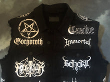 Load image into Gallery viewer, Black Metal Battle Jacket Cut-Off Denim Vest True Scandinavian XXL Superstrip Patch
