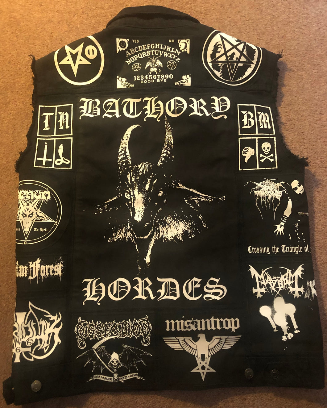 Black Metal Battle Jacket Cut-Off Denim Vest Bathory Hordes True Norwegian Darkthrone