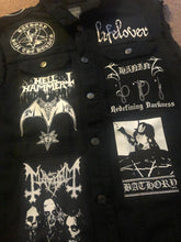 Load image into Gallery viewer, Black Metal Battle Jacket Cut-Off Denim Vest Bathory Hordes True Norwegian Darkthrone
