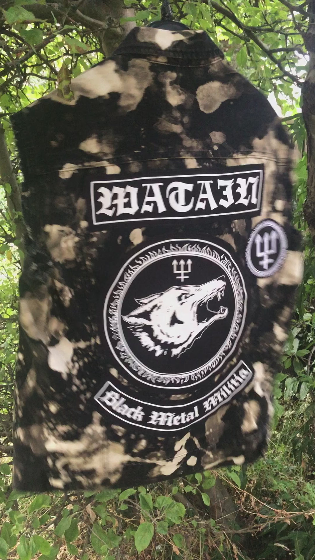 Watain Filth-Splattered Battle Jacket Distressed Black Metal Rocker Patch Denim Cut-Off Bleach Out Edition