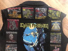 Load and play video in Gallery viewer, Fully Laden Iron Maiden: Trooper Edition Fear Of The Dark Patch Denim Cut-Off Battle Jacket

