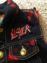 Load image into Gallery viewer, Slayer Girls&#39; Reign In Blood Red Tie-Bleach Patch Battle Jacket Cut-Off Denim
