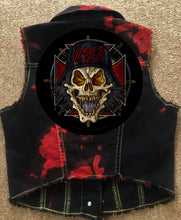 Load image into Gallery viewer, Slayer Girls&#39; Reign In Blood Red Tie-Bleach Patch Battle Jacket Cut-Off Denim

