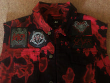 Load image into Gallery viewer, Blood Red Tie-Bleach Patch Battle Jacket Cut-Off Denim
