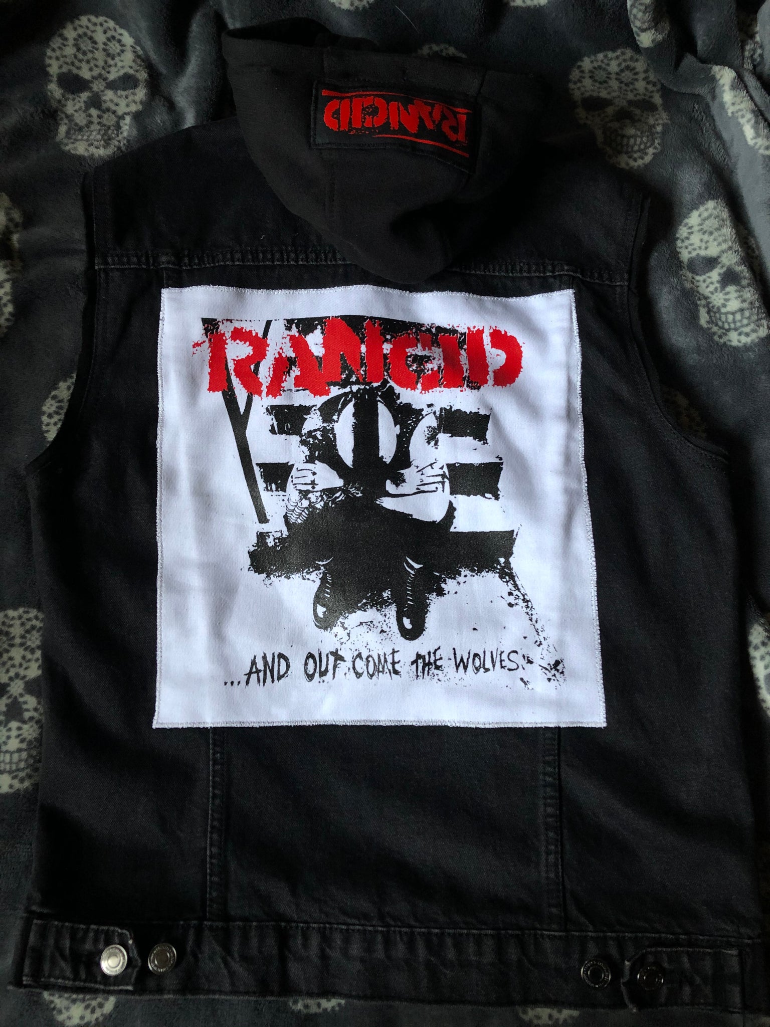 Rancid Punx Hooligans Punk Rock Denim Cut-Off Hooded Battle Jacket