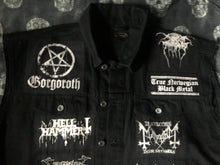 Load image into Gallery viewer, Black Metal Battle Jacket Cut-Off Denim Vest Mayhem Bathory Darkthrone Immortal Taake
