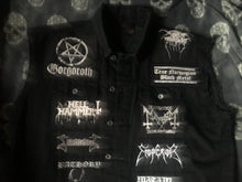 Load image into Gallery viewer, Black Metal Battle Jacket Cut-Off Denim Vest Mayhem Bathory Darkthrone Immortal Taake
