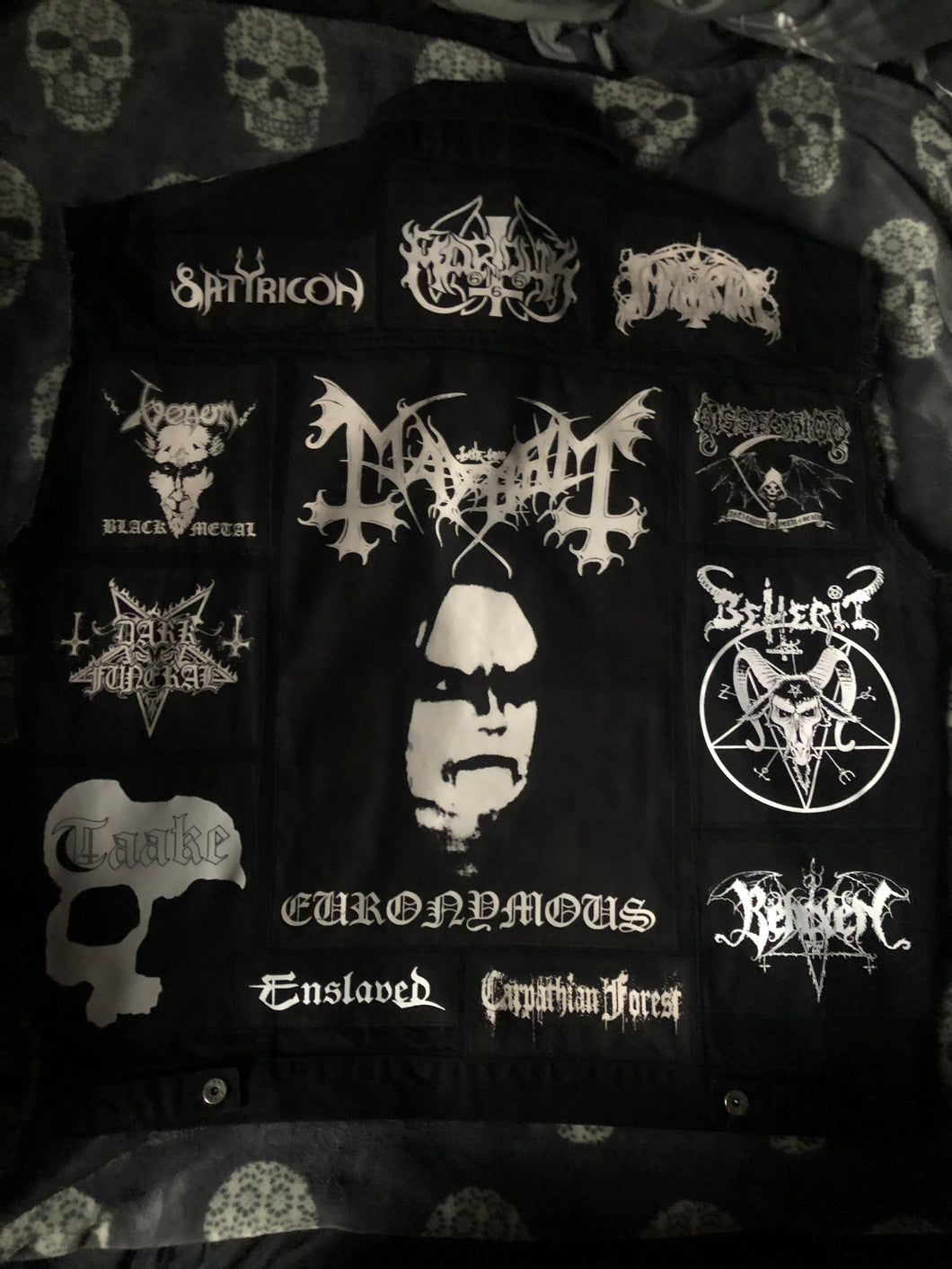 Black Metal Battle Jacket Cut-Off Denim Vest Mayhem Bathory Darkthrone Immortal Taake