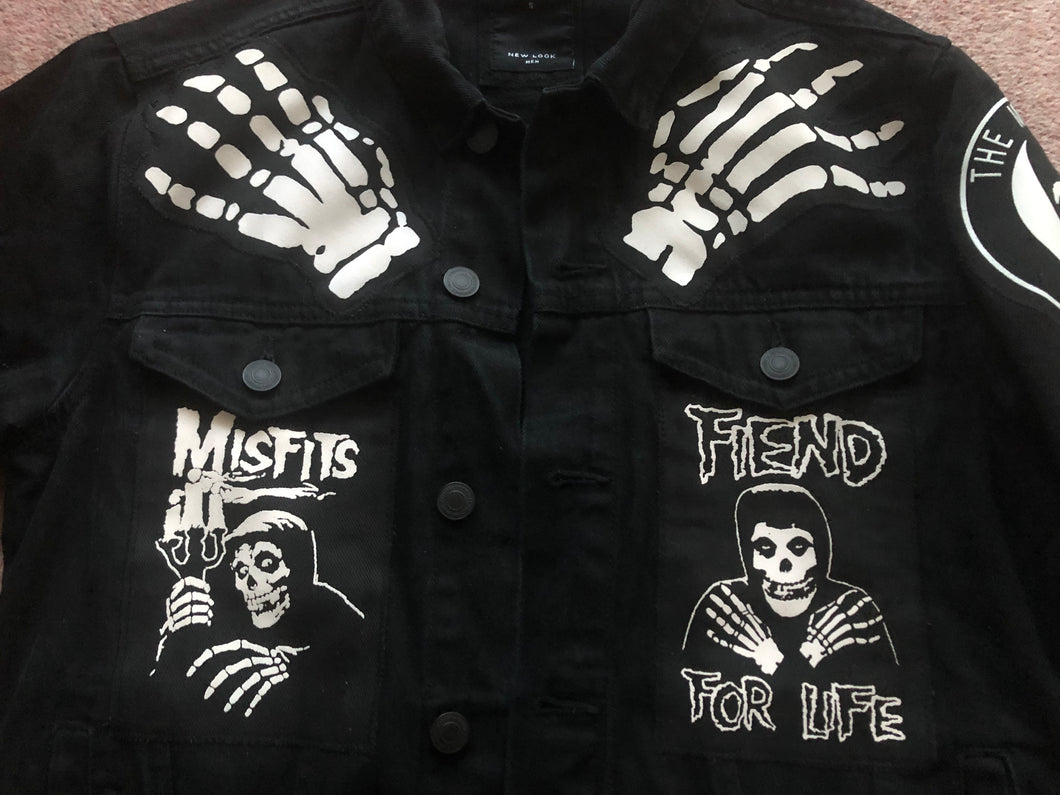 Misfits Fiend Club For Life Crimson Ghost Black Denim Vest Cut-Off Battle Jacket Horror Punk