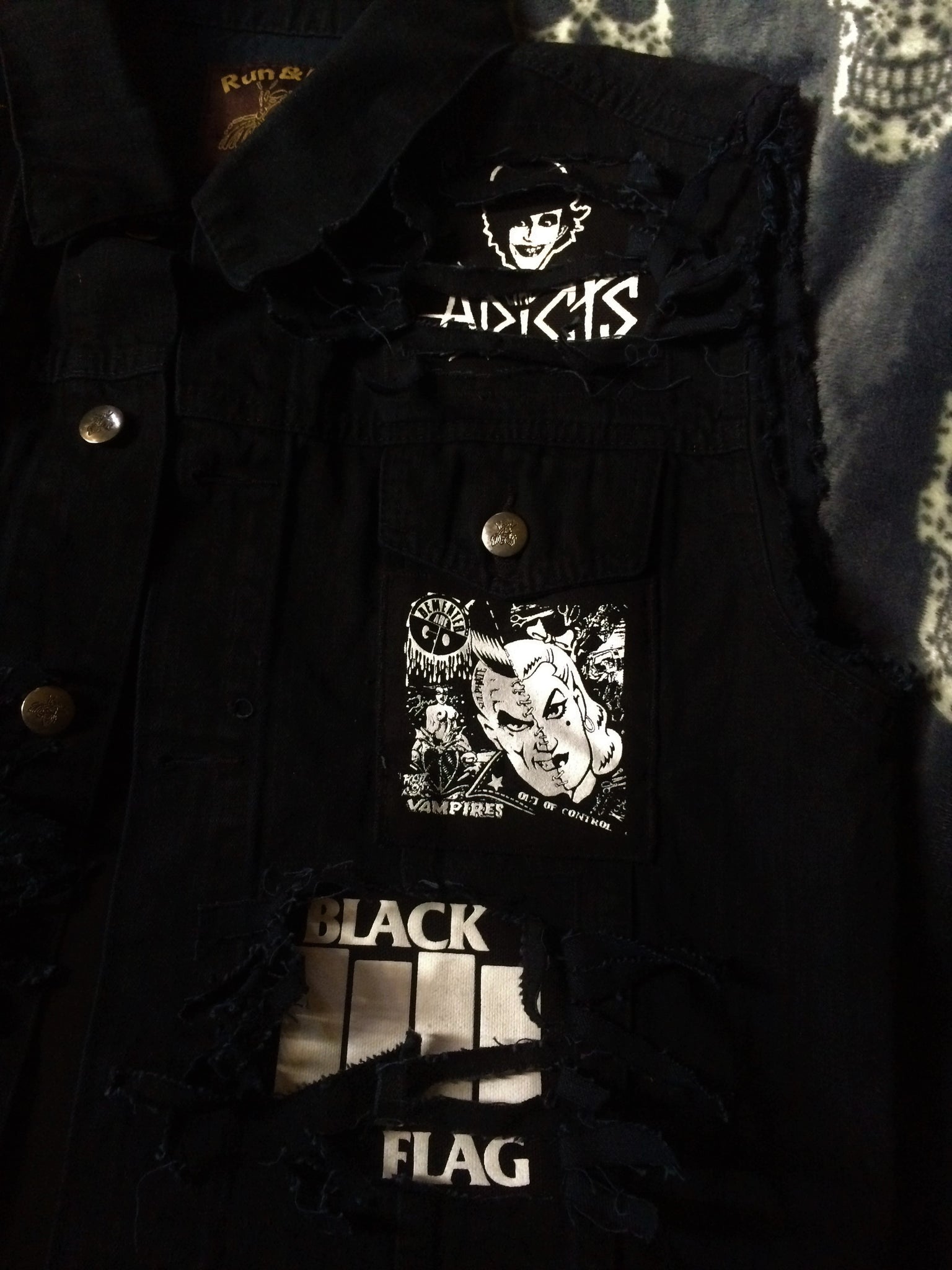 Punk Rock Cut-off Battle Vest Vintage Black Leather Jacket 