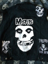 Load image into Gallery viewer, Misfits Fiend Club For Life Crimson Ghost Black Denim Vest Cut-Off Battle Jacket Horror Punk
