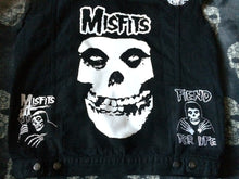 Load image into Gallery viewer, Misfits Fiend Club For Life Crimson Ghost Black Denim Vest Cut-Off Battle Jacket Horror Punk
