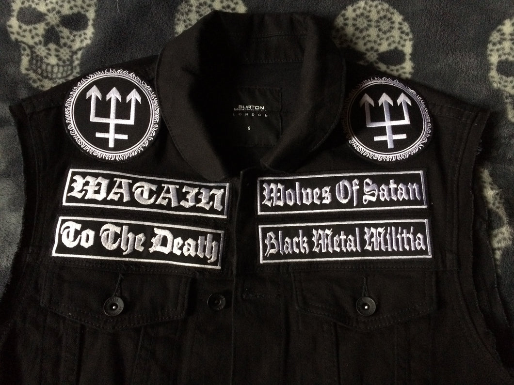 Watain Wolves Black Metal Militia Denim Cut-Off Battle Jacket Vest To The Death Trident Wolf Eclipse