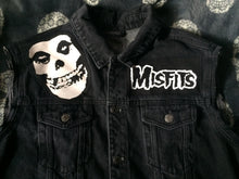 Load image into Gallery viewer, Misfits Fiend Club For Life Crimson Ghost Black Denim Vest Cut-Off Battle Jacket Horror Punk
