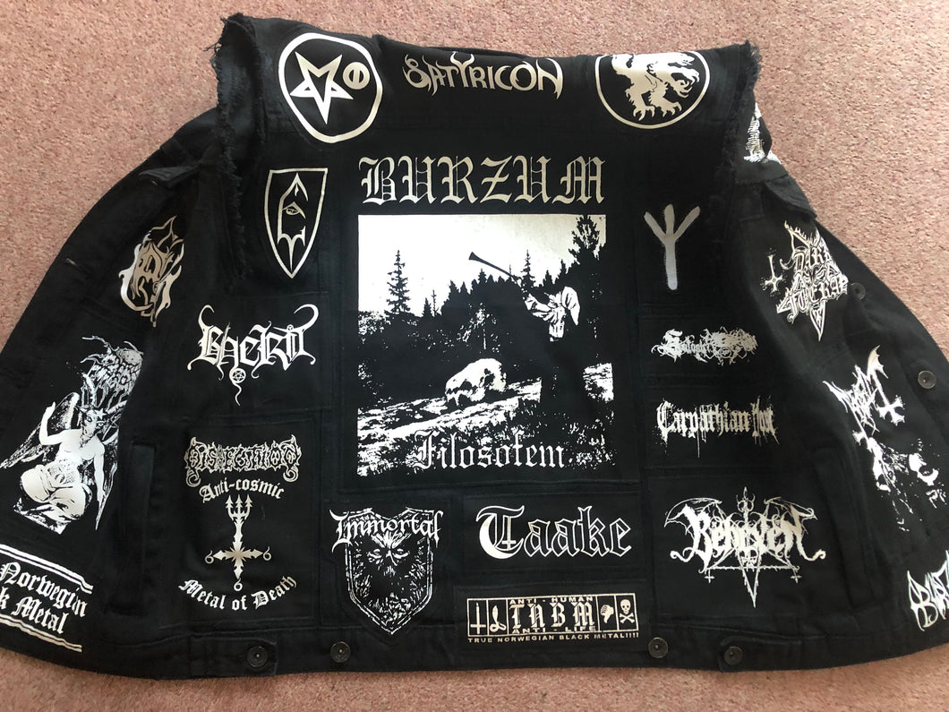Black Metal Battle Jacket Cut-Off Denim Vest Burzum Mayhem Bathory Darkthrone Immortal Taake