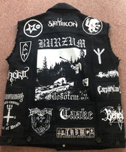 Load image into Gallery viewer, Black Metal Battle Jacket Cut-Off Denim Vest Burzum Mayhem Bathory Darkthrone Immortal Taake
