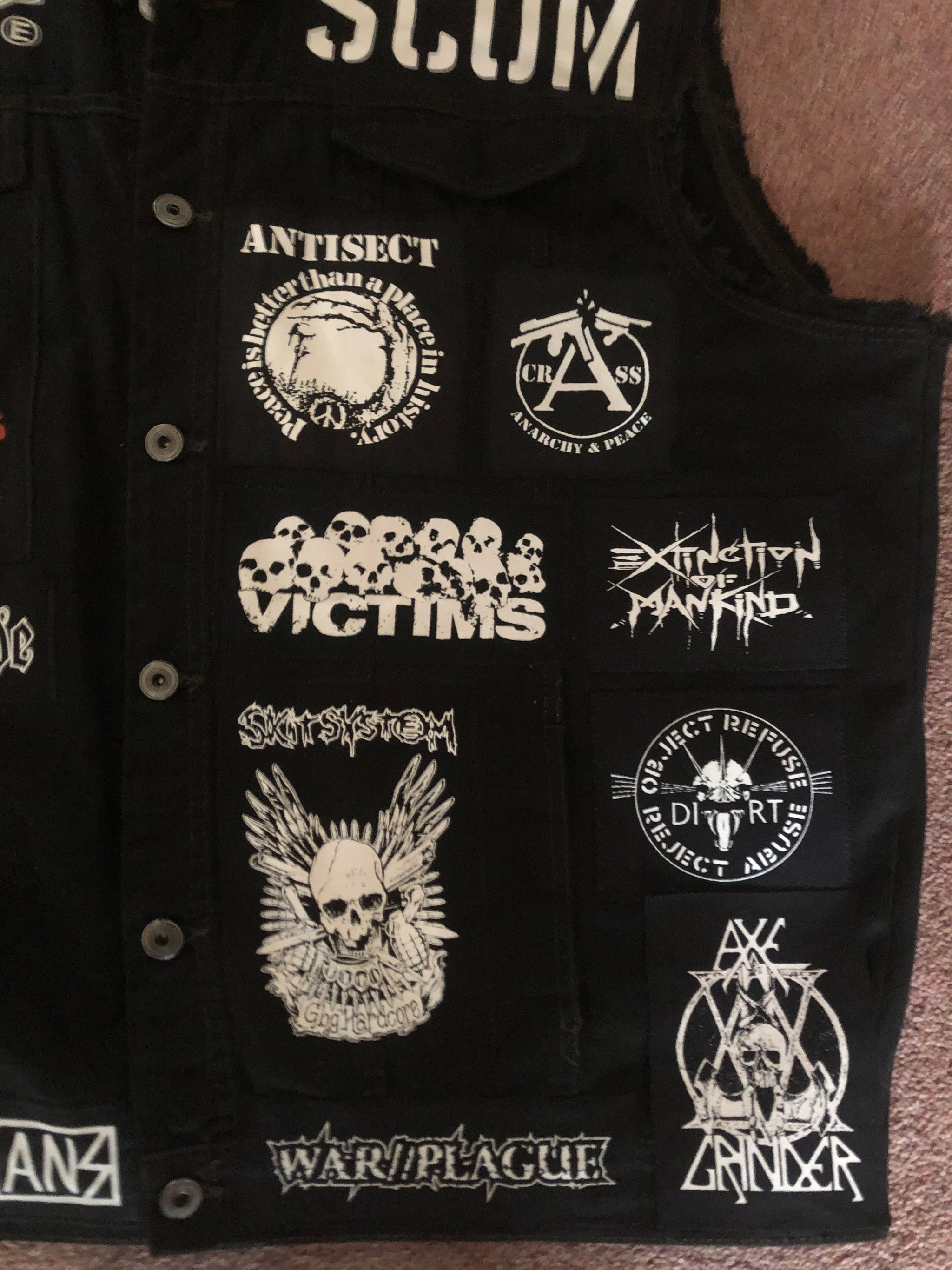 Crust Punk Anarchopunk Battle Jacket Cut-Off Denim Vest Doom Discharge –  Creatin' For Satan