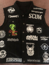 Load image into Gallery viewer, Crust Punk Anarchopunk Battle Jacket Cut-Off Denim Vest Doom Discharge Amebix Deviated Instinct Zounds

