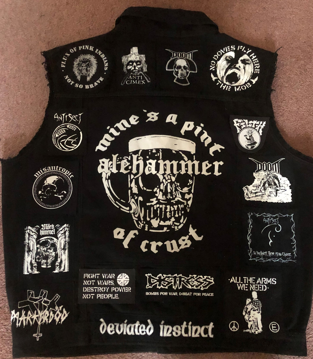 Crust Punk Anarchopunk Battle Jacket Cut-Off Denim Vest Doom Discharge Amebix Deviated Instinct Zounds