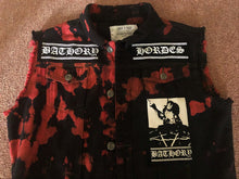 Load image into Gallery viewer, Blood Red Tie-Bleach Patch Battle Jacket Cut-Off Denim
