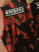 Load image into Gallery viewer, Blood Red Tie-Bleach Patch Battle Jacket Cut-Off Denim
