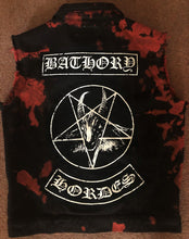 Load image into Gallery viewer, Blood Red Tie-Bleach Patch Battle Jacket Cut-Off Denim
