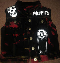 Load image into Gallery viewer, Misfits Fiend Club Punk Girls&#39; Black &#39;n&#39; Crimson (Ghost) Tie-Bleach Denim Cut-Off Jacket
