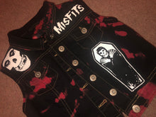 Load image into Gallery viewer, Misfits Fiend Club Punk Girls&#39; Black &#39;n&#39; Crimson (Ghost) Tie-Bleach Denim Cut-Off Jacket
