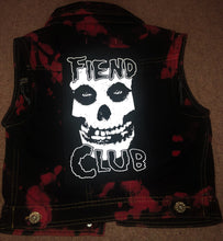 Load image into Gallery viewer, Misfits Fiend Club Punk Girls&#39; Black &#39;n&#39; Crimson (Ghost) Tie-Bleach Denim Cut-Off Jacket
