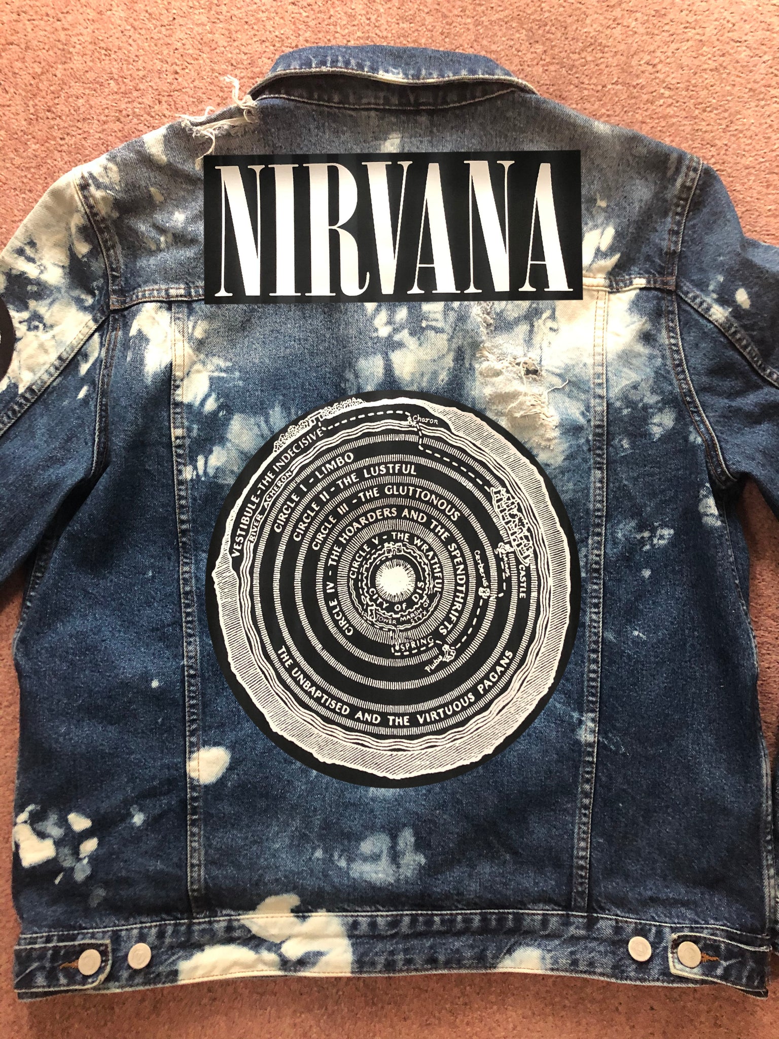 Nirvana Blue 'n' Bleach Denim Patch Jacket Vestibule Circles Hell